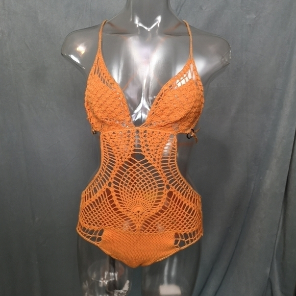 Vintage Crochet Knit Swim Suit Tankini with Cutouts - Picture 1 of 8
